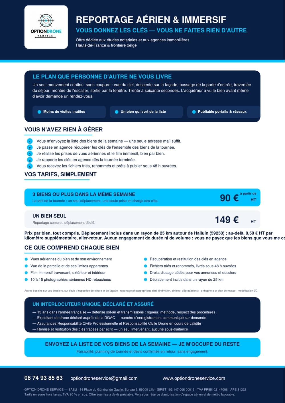 Affiche — offre reportage aérien dédiée aux notaires et agences immobilières