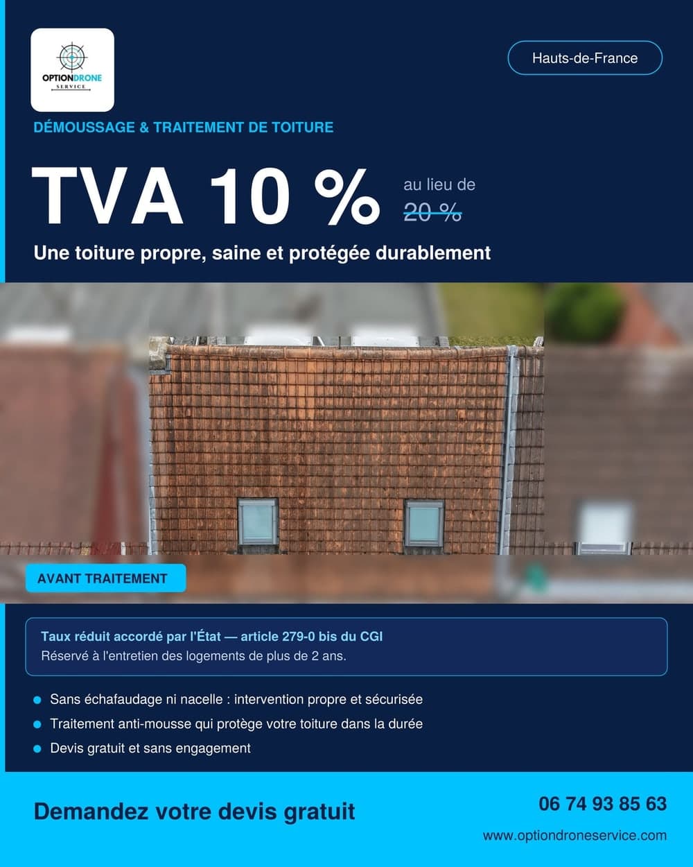 Affiche — TVA 10 % sur le démoussage et traitement de toiture